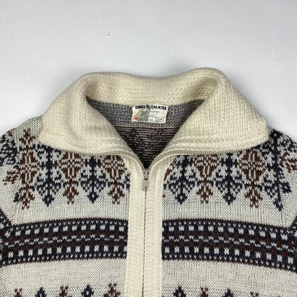 Vintage White Ram Mohair Blend Cardigan Sweater Mens Medium Zip Fair Isle Nordic - Picture 3 of 9